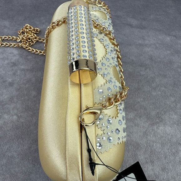 Badgley Mischka Crystal Gold Wrapped Framed Chain Clutch Crossbody NWT - Picture 7 of 12